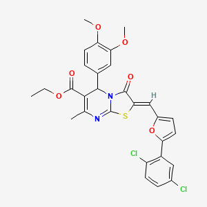 molecular formula C29H24Cl2N2O6S B5313411 ethyl 2-{[5-(2,5-dichlorophenyl)-2-furyl]methylene}-5-(3,4-dimethoxyphenyl)-7-methyl-3-oxo-2,3-dihydro-5H-[1,3]thiazolo[3,2-a]pyrimidine-6-carboxylate 