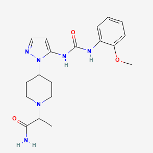 molecular formula C19H26N6O3 B5313425 2-{4-[5-({[(2-methoxyphenyl)amino]carbonyl}amino)-1H-pyrazol-1-yl]piperidin-1-yl}propanamide 