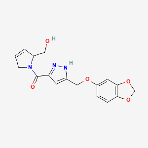 molecular formula C17H17N3O5 B5313435 [1-({5-[(1,3-benzodioxol-5-yloxy)methyl]-1H-pyrazol-3-yl}carbonyl)-2,5-dihydro-1H-pyrrol-2-yl]methanol 