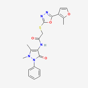 molecular formula C20H19N5O4S B5313480 N-(1,5-dimethyl-3-oxo-2-phenyl-2,3-dihydro-1H-pyrazol-4-yl)-2-{[5-(2-methyl-3-furyl)-1,3,4-oxadiazol-2-yl]thio}acetamide 