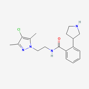 molecular formula C18H23ClN4O B5313507 N-[2-(4-chloro-3,5-dimethyl-1H-pyrazol-1-yl)ethyl]-2-(3-pyrrolidinyl)benzamide hydrochloride 
