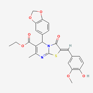 molecular formula C25H22N2O7S B5313608 ethyl 5-(1,3-benzodioxol-5-yl)-2-(4-hydroxy-3-methoxybenzylidene)-7-methyl-3-oxo-2,3-dihydro-5H-[1,3]thiazolo[3,2-a]pyrimidine-6-carboxylate 