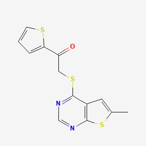 molecular formula C13H10N2OS3 B5313611 2-[(6-methylthieno[2,3-d]pyrimidin-4-yl)thio]-1-(2-thienyl)ethanone 