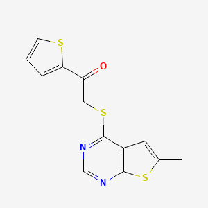 molecular formula C13H10N2OS3 B5313611 2-(6-Methylthieno[2,3-d]pyrimidin-4-yl)sulfanyl-1-thiophen-2-ylethanone 