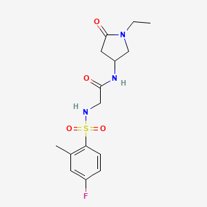 molecular formula C15H20FN3O4S B5313613 N~1~-(1-ethyl-5-oxopyrrolidin-3-yl)-N~2~-[(4-fluoro-2-methylphenyl)sulfonyl]glycinamide 
