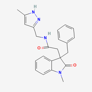 molecular formula C23H24N4O2 B5313633 2-(3-benzyl-1-methyl-2-oxo-2,3-dihydro-1H-indol-3-yl)-N-[(5-methyl-1H-pyrazol-3-yl)methyl]acetamide 
