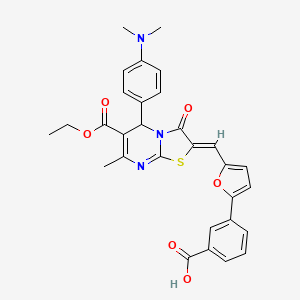molecular formula C30H27N3O6S B5313861 3-(5-{[5-[4-(dimethylamino)phenyl]-6-(ethoxycarbonyl)-7-methyl-3-oxo-5H-[1,3]thiazolo[3,2-a]pyrimidin-2(3H)-ylidene]methyl}-2-furyl)benzoic acid 
