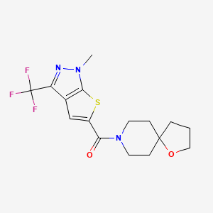 molecular formula C16H18F3N3O2S B5313938 8-{[1-methyl-3-(trifluoromethyl)-1H-thieno[2,3-c]pyrazol-5-yl]carbonyl}-1-oxa-8-azaspiro[4.5]decane 