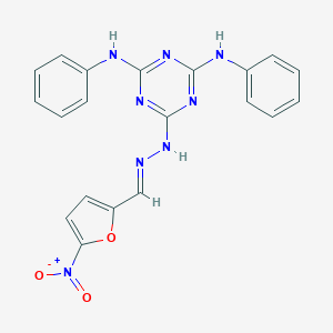 molecular formula C20H16N8O3 B531398 6-{(2E)-2-[(5-nitrofuran-2-yl)methylidene]hydrazinyl}-N,N'-diphenyl-1,3,5-triazine-2,4-diamine 