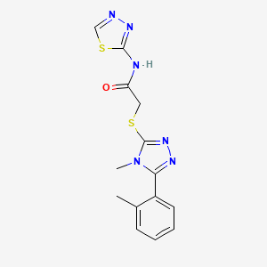 molecular formula C14H14N6OS2 B5314038 2-{[4-methyl-5-(2-methylphenyl)-4H-1,2,4-triazol-3-yl]thio}-N-1,3,4-thiadiazol-2-ylacetamide 