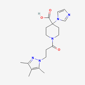 molecular formula C18H25N5O3 B5314295 4-(1H-imidazol-1-yl)-1-[3-(3,4,5-trimethyl-1H-pyrazol-1-yl)propanoyl]piperidine-4-carboxylic acid 