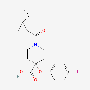 molecular formula C19H22FNO4 B5314542 4-(4-fluorophenoxy)-1-(spiro[2.3]hex-1-ylcarbonyl)piperidine-4-carboxylic acid 