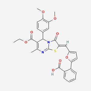 2-(5-{[5-(3,4-dimethoxyphenyl)-6-(ethoxycarbonyl)-7-methyl-3-oxo-5H-[1,3]thiazolo[3,2-a]pyrimidin-2(3H)-ylidene]methyl}-2-furyl)benzoic acid