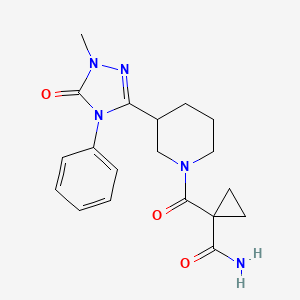 molecular formula C19H23N5O3 B5315172 1-{[3-(1-methyl-5-oxo-4-phenyl-4,5-dihydro-1H-1,2,4-triazol-3-yl)piperidin-1-yl]carbonyl}cyclopropanecarboxamide 