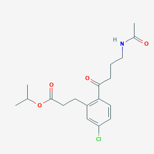 molecular formula C18H24ClNO4 B053154 Benzenepropanoic acid, 2-(4-(acetylamino)-1-oxobutyl)-5-chloro-, 1-methylethyl ester CAS No. 122199-01-3