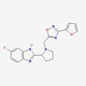 molecular formula C18H16FN5O2 B5315432 5-fluoro-2-(1-{[3-(2-furyl)-1,2,4-oxadiazol-5-yl]methyl}-2-pyrrolidinyl)-1H-benzimidazole 