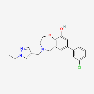 molecular formula C21H22ClN3O2 B5315543 7-(3-chlorophenyl)-4-[(1-ethyl-1H-pyrazol-4-yl)methyl]-2,3,4,5-tetrahydro-1,4-benzoxazepin-9-ol 