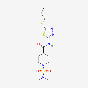 molecular formula C13H23N5O3S3 B5315558 1-[(dimethylamino)sulfonyl]-N-[5-(propylthio)-1,3,4-thiadiazol-2-yl]-4-piperidinecarboxamide 