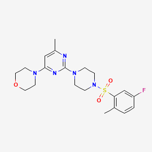 molecular formula C20H26FN5O3S B5315589 4-(2-{4-[(5-fluoro-2-methylphenyl)sulfonyl]-1-piperazinyl}-6-methyl-4-pyrimidinyl)morpholine 