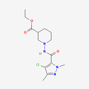 molecular formula C14H21ClN4O3 B5315608 ethyl 1-{[(4-chloro-1,3-dimethyl-1H-pyrazol-5-yl)carbonyl]amino}piperidine-3-carboxylate 