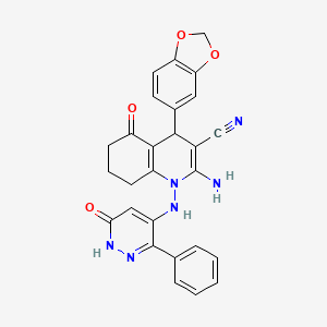 molecular formula C27H22N6O4 B5315639 2-amino-4-(1,3-benzodioxol-5-yl)-5-oxo-1-[(6-oxo-3-phenyl-1,6-dihydropyridazin-4-yl)amino]-1,4,5,6,7,8-hexahydroquinoline-3-carbonitrile 