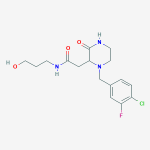 molecular formula C16H21ClFN3O3 B5315783 2-[1-(4-chloro-3-fluorobenzyl)-3-oxo-2-piperazinyl]-N-(3-hydroxypropyl)acetamide 