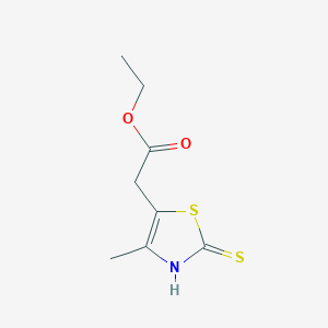 molecular formula C8H11NO2S2 B053158 Ethyl 2-(2-mercapto-4-methyl-1,3-thiazol-5-YL)acetate CAS No. 111874-19-2