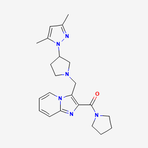 molecular formula C22H28N6O B5315890 3-{[3-(3,5-dimethyl-1H-pyrazol-1-yl)pyrrolidin-1-yl]methyl}-2-(pyrrolidin-1-ylcarbonyl)imidazo[1,2-a]pyridine 