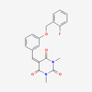 molecular formula C20H17FN2O4 B5315946 5-{3-[(2-fluorobenzyl)oxy]benzylidene}-1,3-dimethyl-2,4,6(1H,3H,5H)-pyrimidinetrione 