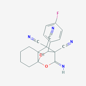 molecular formula C19H15FN4O2 B5316089 9-(4-fluorophenyl)-12-imino-10,11-dioxatricyclo[6.2.2.0~1,6~]dodecane-7,7,8-tricarbonitrile 