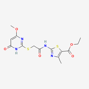 molecular formula C14H16N4O5S2 B5316269 ethyl 2-({[(4-methoxy-6-oxo-1,6-dihydropyrimidin-2-yl)thio]acetyl}amino)-4-methyl-1,3-thiazole-5-carboxylate 