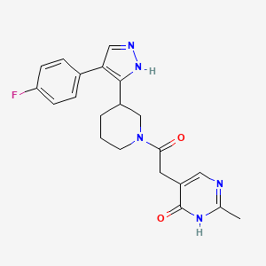 molecular formula C21H22FN5O2 B5316359 5-(2-{3-[4-(4-fluorophenyl)-1H-pyrazol-5-yl]piperidin-1-yl}-2-oxoethyl)-2-methylpyrimidin-4(3H)-one 
