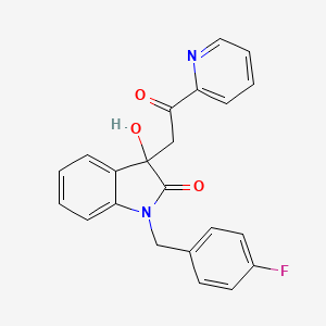 molecular formula C22H17FN2O3 B5316378 1-(4-fluorobenzyl)-3-hydroxy-3-(2-oxo-2-pyridin-2-ylethyl)-1,3-dihydro-2H-indol-2-one 