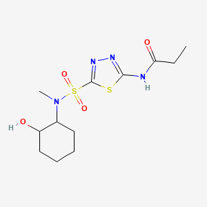 molecular formula C12H20N4O4S2 B5316411 N-(5-{[(2-hydroxycyclohexyl)(methyl)amino]sulfonyl}-1,3,4-thiadiazol-2-yl)propanamide 
