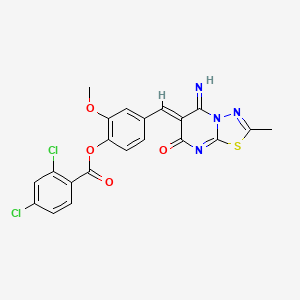 4-[(5-imino-2-methyl-7-oxo-5H-[1,3,4]thiadiazolo[3,2-a]pyrimidin-6(7H)-ylidene)methyl]-2-methoxyphenyl 2,4-dichlorobenzoate