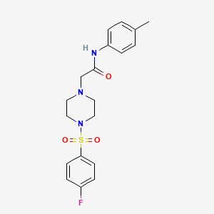 molecular formula C19H22FN3O3S B5316937 2-{4-[(4-fluorophenyl)sulfonyl]-1-piperazinyl}-N-(4-methylphenyl)acetamide 
