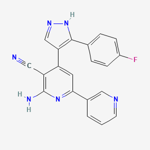 molecular formula C20H13FN6 B5318928 2-amino-4-[5-(4-fluorophenyl)-1H-pyrazol-4-yl]-6-pyridin-3-ylpyridine-3-carbonitrile 