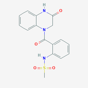 molecular formula C16H15N3O4S B5321825 N-{2-[(3-oxo-3,4-dihydro-1(2H)-quinoxalinyl)carbonyl]phenyl}methanesulfonamide 