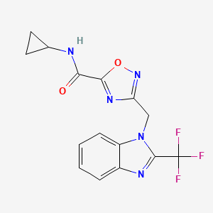 molecular formula C15H12F3N5O2 B5322323 N~5~-CYCLOPROPYL-3-{[2-(TRIFLUOROMETHYL)-1H-1,3-BENZIMIDAZOL-1-YL]METHYL}-1,2,4-OXADIAZOLE-5-CARBOXAMIDE 