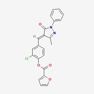 molecular formula C22H15ClN2O4 B5322390 2-chloro-4-[(3-methyl-5-oxo-1-phenyl-1,5-dihydro-4H-pyrazol-4-ylidene)methyl]phenyl 2-furoate 