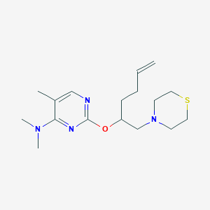 molecular formula C17H28N4OS B5322689 N,N,5-trimethyl-2-{[(2S,5R)-5-(thiomorpholin-4-ylmethyl)tetrahydrofuran-2-yl]methyl}pyrimidin-4-amine 