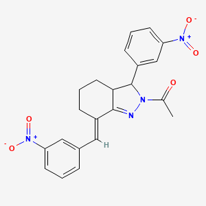 molecular formula C22H20N4O5 B5322806 2-acetyl-7-(3-nitrobenzylidene)-3-(3-nitrophenyl)-3,3a,4,5,6,7-hexahydro-2H-indazole 