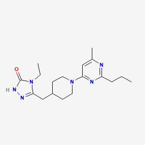 molecular formula C18H28N6O B5322852 4-ethyl-5-{[1-(6-methyl-2-propyl-4-pyrimidinyl)-4-piperidinyl]methyl}-2,4-dihydro-3H-1,2,4-triazol-3-one 