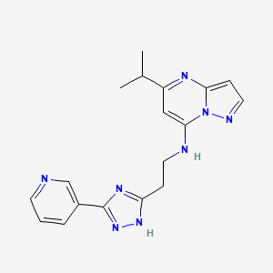 molecular formula C18H20N8 B5322880 5-isopropyl-N-{2-[3-(3-pyridinyl)-1H-1,2,4-triazol-5-yl]ethyl}pyrazolo[1,5-a]pyrimidin-7-amine 