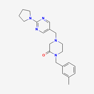 molecular formula C21H27N5O B5322889 1-(3-methylbenzyl)-4-{[2-(1-pyrrolidinyl)-5-pyrimidinyl]methyl}-2-piperazinone 