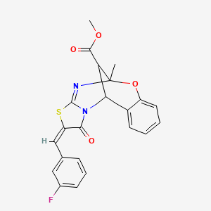 molecular formula C22H17FN2O4S B5323044 methyl 13-(3-fluorobenzylidene)-9-methyl-14-oxo-8-oxa-12-thia-10,15-diazatetracyclo[7.6.1.0~2,7~.0~11,15~]hexadeca-2,4,6,10-tetraene-16-carboxylate 