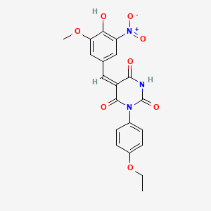 molecular formula C20H17N3O8 B5323428 (5E)-1-(4-ethoxyphenyl)-5-[(4-hydroxy-3-methoxy-5-nitrophenyl)methylidene]-1,3-diazinane-2,4,6-trione 