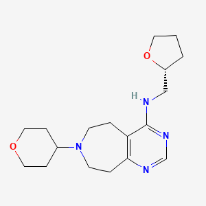 molecular formula C18H28N4O2 B5323507 N-[(2R)-tetrahydrofuran-2-ylmethyl]-7-(tetrahydro-2H-pyran-4-yl)-6,7,8,9-tetrahydro-5H-pyrimido[4,5-d]azepin-4-amine 