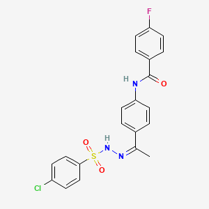 N-(4-{N-[(4-chlorophenyl)sulfonyl]ethanehydrazonoyl}phenyl)-4-fluorobenzamide