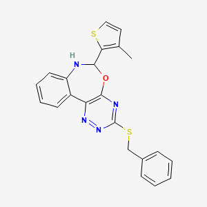 molecular formula C22H18N4OS2 B5324359 3-(Benzylsulfanyl)-6-(3-methyl-2-thienyl)-6,7-dihydro[1,2,4]triazino[5,6-D][3,1]benzoxazepine 